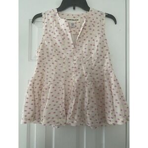 EUC XS Caron Callahan Pink Polka Dot Sleeveless Blouse